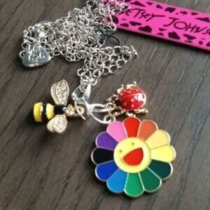 NWT. Betsey Johnson. Cute Sunflower Rainbow, lady bug, Bee Charms Necklace